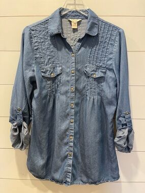 Sundance Snap Denim Chambray Shirt Womens Size Large